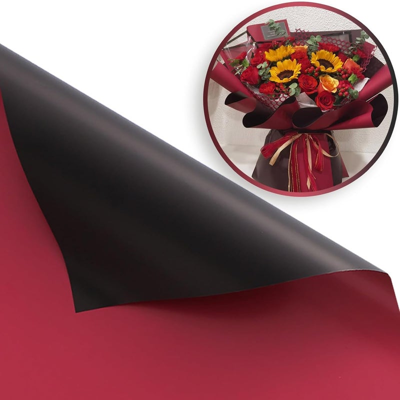 Velme craft 10 Sheets Flower Wrapping Paper, 22.8x22.8 inch/58x58cm Floral Bouquet Wrapping Paper Double Sided Color Flower Packing Paper for Wedding Graduation Valentine's Day(black and wine) (Black & wine) - Image 3