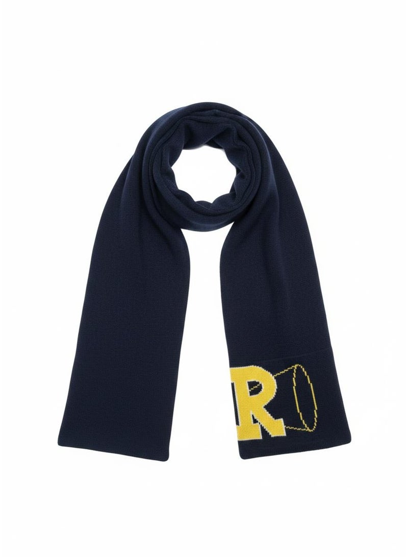 Don't Call Me Jennyfer Knit Scarf - Navy Blue with Yellow Graphic - Image 5