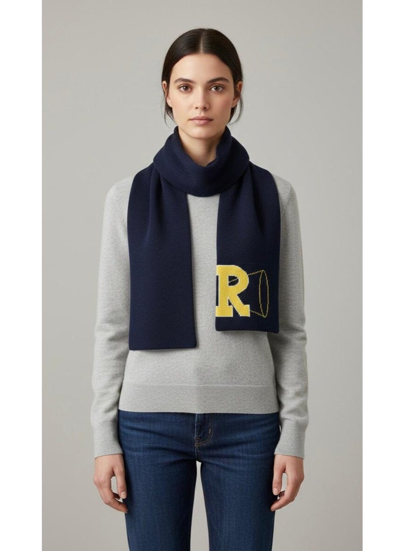 Don't Call Me Jennyfer Knit Scarf - Navy Blue with Yellow Graphic - Image 1