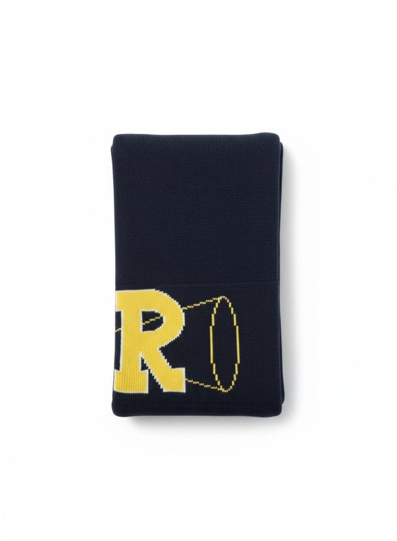 Don't Call Me Jennyfer Knit Scarf - Navy Blue with Yellow Graphic - Image 2