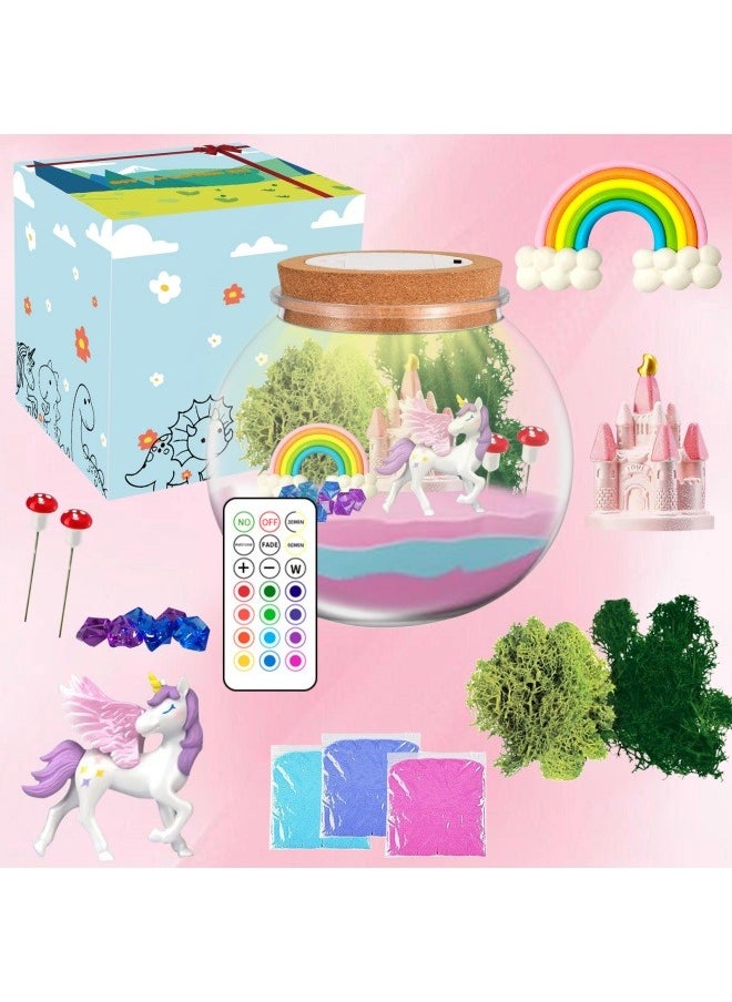 GGEROU - Unicorns Terrarium Gifts for Kids Girls, Light Up Terrarium Unicorns Toys for Girls, DIY Moon Lamp Arts and Crafts Birthday Gift for Children Age 4-12 (Unicorn) - Image 1