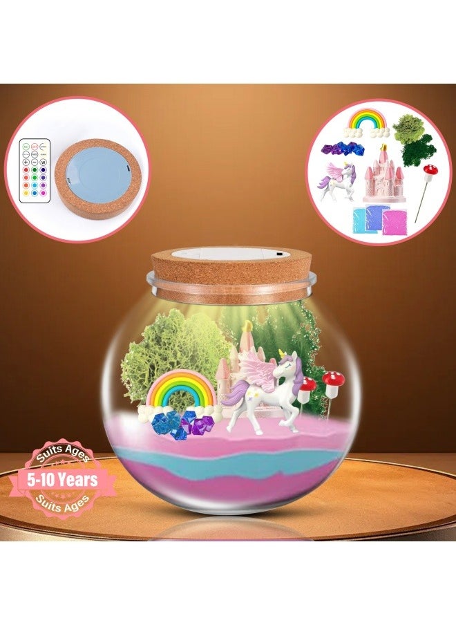 GGEROU - Unicorns Terrarium Gifts for Kids Girls, Light Up Terrarium Unicorns Toys for Girls, DIY Moon Lamp Arts and Crafts Birthday Gift for Children Age 4-12 (Unicorn) - Image 1