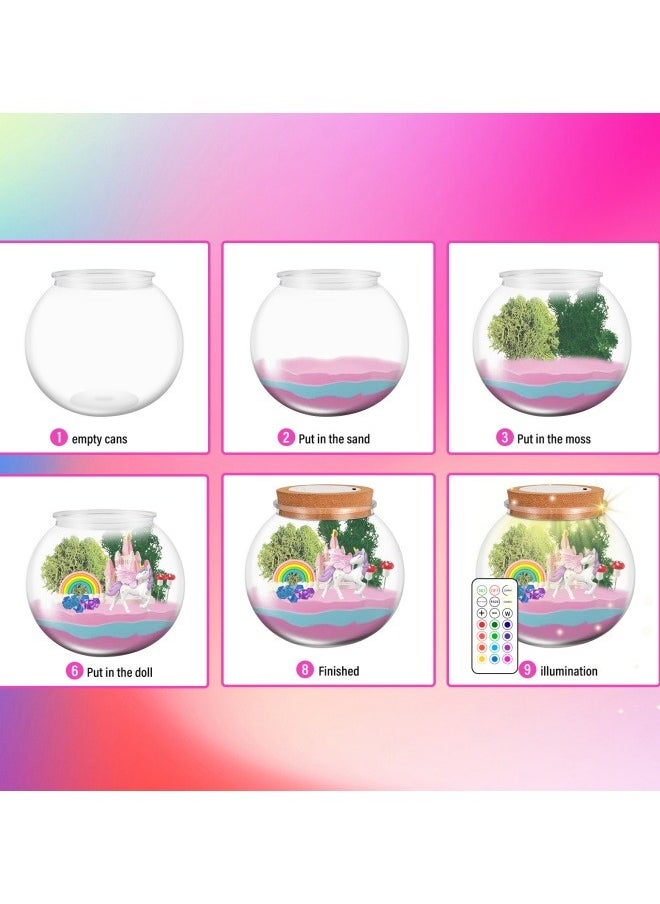 GGEROU - Unicorns Terrarium Gifts for Kids Girls, Light Up Terrarium Unicorns Toys for Girls, DIY Moon Lamp Arts and Crafts Birthday Gift for Children Age 4-12 (Unicorn) - Image 1