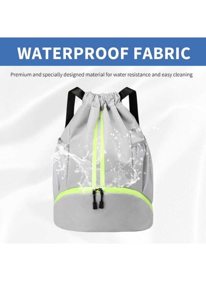 HaDoii Sports Drawstring Gym Bag, Waterproof Drawstring Backpack with Side Mesh Pockets, Sport Bag with Shoes Compartment for Women Men. Grey - Image 2