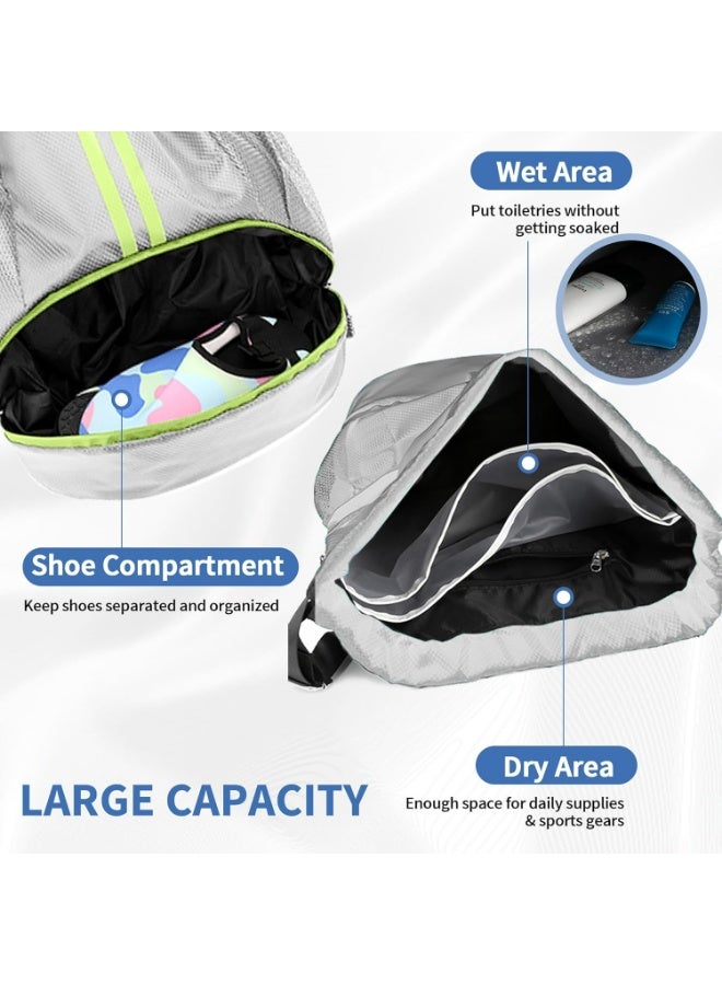 HaDoii Sports Drawstring Gym Bag, Waterproof Drawstring Backpack with Side Mesh Pockets, Sport Bag with Shoes Compartment for Women Men. Grey - Image 5