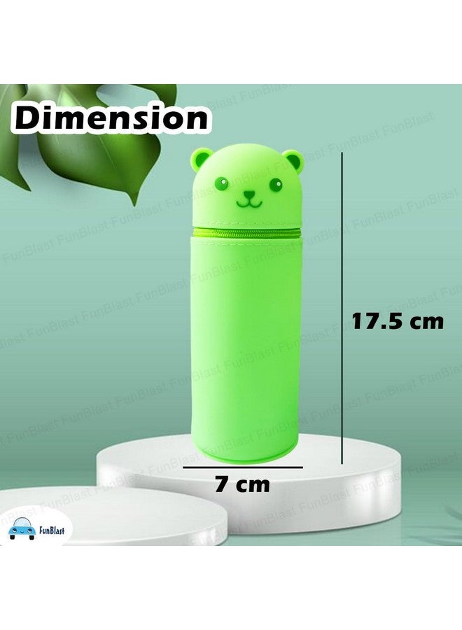 فنبلاست حقيبة أقلام سيليكون من فن بلاست - حقيبة أقلام على شكل دب، حقيبة أقلام وأقلام رصاص للوازم المدرسية، حقيبة تنظيم أدوات مكتبية، هدايا إرجاع للأطفال (أخضر) - Image 3