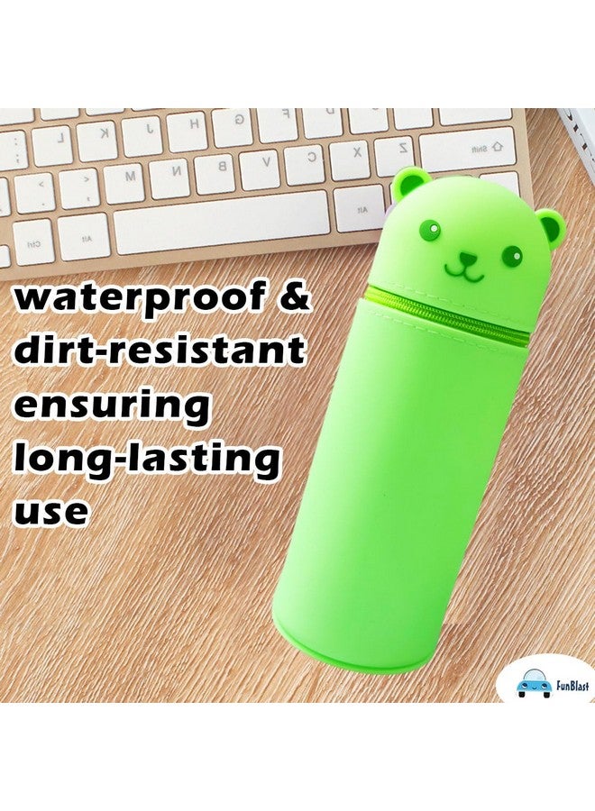 فنبلاست حقيبة أقلام سيليكون من فن بلاست - حقيبة أقلام على شكل دب، حقيبة أقلام وأقلام رصاص للوازم المدرسية، حقيبة تنظيم أدوات مكتبية، هدايا إرجاع للأطفال (أخضر) - Image 5