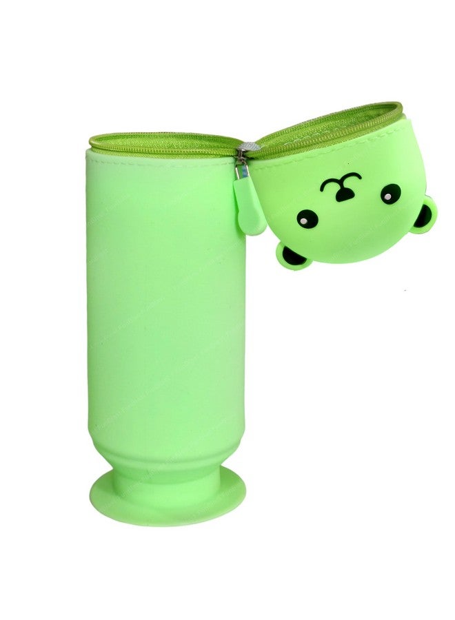 فنبلاست حقيبة أقلام سيليكون من فن بلاست - حقيبة أقلام على شكل دب، حقيبة أقلام وأقلام رصاص للوازم المدرسية، حقيبة تنظيم أدوات مكتبية، هدايا إرجاع للأطفال (أخضر) - Image 1