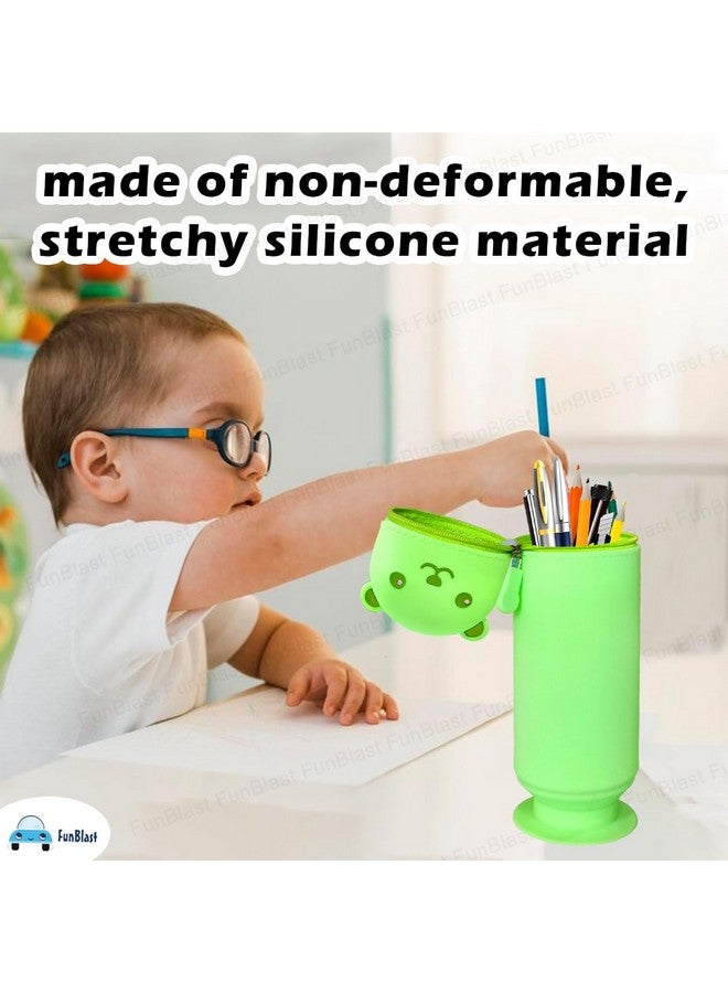 فنبلاست حقيبة أقلام سيليكون من فن بلاست - حقيبة أقلام على شكل دب، حقيبة أقلام وأقلام رصاص للوازم المدرسية، حقيبة تنظيم أدوات مكتبية، هدايا إرجاع للأطفال (أخضر) - Image 2