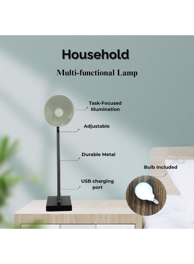 Durable Metal LED Desk Lamp & Wall Light 3-in-1, Multi-functional Adjustable Task Lamp with Wireless Phone Charger, USB Port & Bulb Included for Office, Study, and Bedside - Image 1