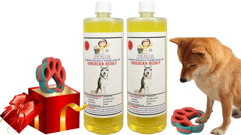 swacch Siberian Husky Dog Shampoo + Paw Shape I Rubber Dog Toy for Training and Interactive I Durable & Safe I Combo Pack I 2 Litre Lemon - Image 1