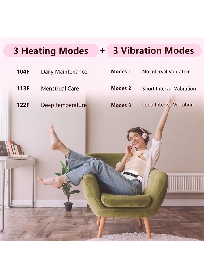 voligo Portable Cordless Heating Pad, Heating Pad for Back Pain with 3 Heat Levels & 3 Vibration Massage Modes, Portable Electric Fast Heating Belly Wrap Belt for Women and Girl(White) - Image 3