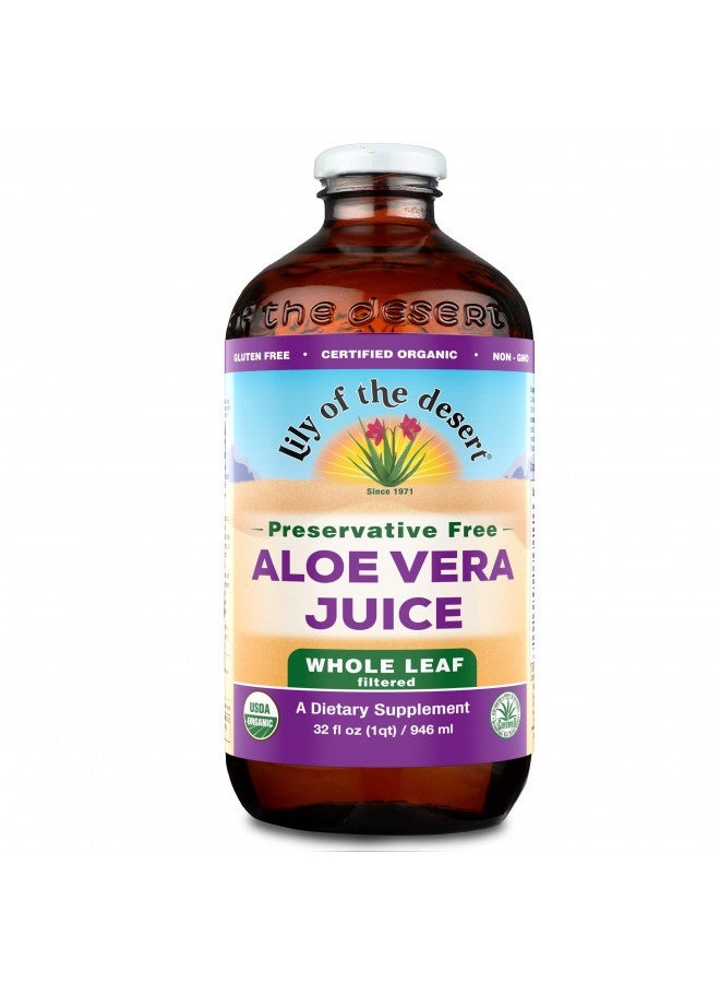 Lily Of the Desert Lily Of The Desert Aloe Vera Juice, Preservative Free - Whole Leaf Filtered Aloe Vera Drink, Usda-Certified Organic Aloe Juice For Gut Health, Wellness, Glowing Skin, 32 Fl Oz - Image 1