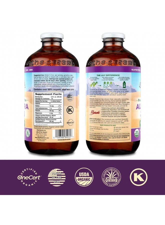 Lily Of the Desert Lily Of The Desert Aloe Vera Juice, Preservative Free - Whole Leaf Filtered Aloe Vera Drink, Usda-Certified Organic Aloe Juice For Gut Health, Wellness, Glowing Skin, 32 Fl Oz - Image 5