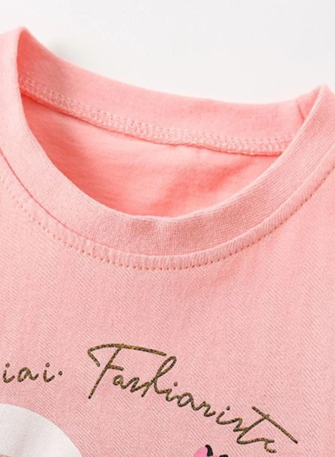 YUNIQEE Pink Crew Neck Short Sleeve Printed Top & Shorts