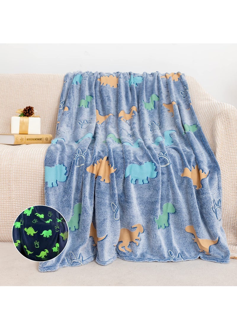 Excefore Glow in The Dark Blanket, 50" x 60" Throw Blankets Super Cozy Plush Soft Fleece Blanket for Girls Boys Birthday Gifts, Plush Star Pattern Bedroom, for Kids, Light Grey  - Image 1