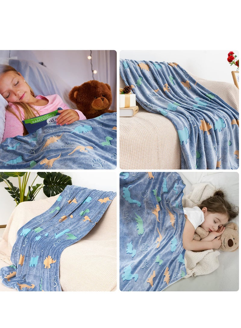 Excefore Glow in The Dark Blanket, 50" x 60" Throw Blankets Super Cozy Plush Soft Fleece Blanket for Girls Boys Birthday Gifts, Plush Star Pattern Bedroom, for Kids, Light Grey  - Image 4