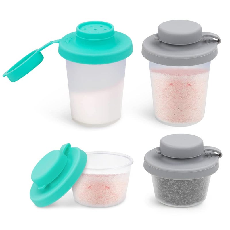 Sophico Small Salt And Pepper Shakers Set With Moisture Proof Sinlicone Lids  4.5Oz Mini Spice Shaker To Go For Camping Travel Picnic Lunch Boxes (Mint & Grey  Small & Medium) - Image 1