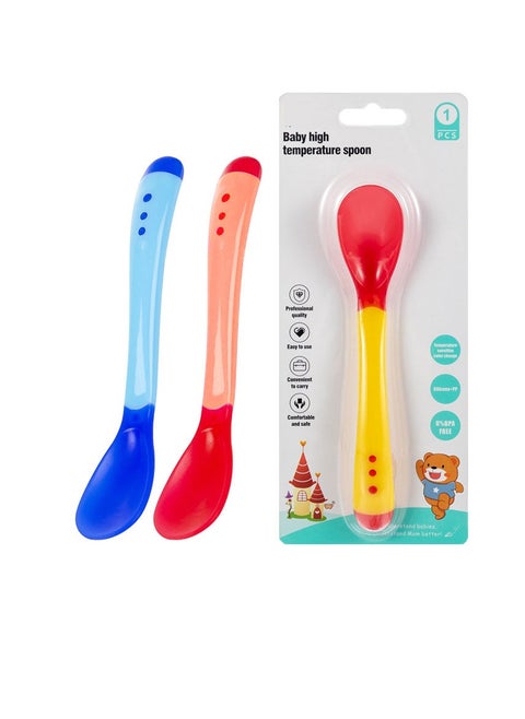 Set of 3 baby feeding training spoons with red baby temperature spoons