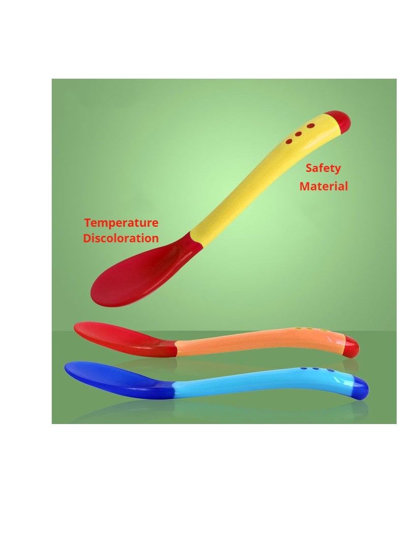 Set of 3 baby feeding training spoons with red baby temperature spoons