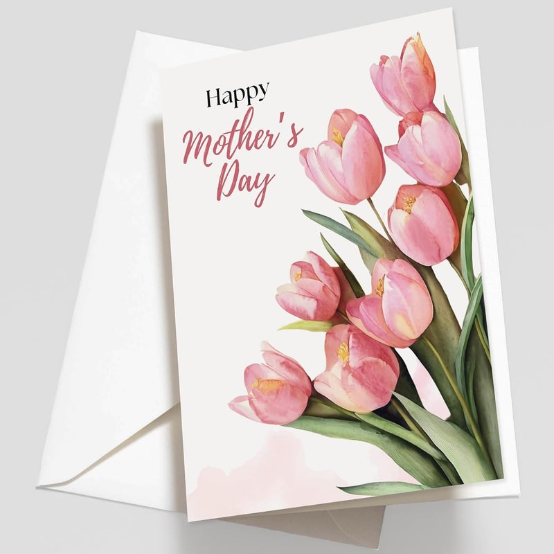 Paper Play Tulip Mother's Day Card - Botanical Floral Design Happy Mother's Day Card for Mom, 5"x7" Foldable - Image 1