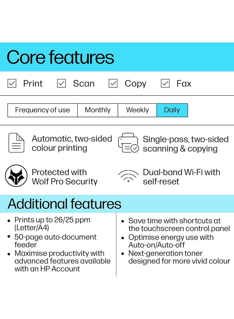 HP Color LaserJet Pro MFP 3303fdw Printer, Print Speed Up to 25 ppm, Ethernet, USB, Wi-Fi, Dynamic Security Enabled, 100 Sheets Output Tray, 4.3" Diagonal Color TFT Display | 499M8A/499M6A White/Grey (Pack of 96) White/Grey - Image 3