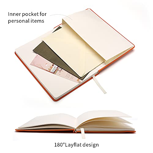 Deziliao Hardcover Notebook Journal 160 Pages, Lined Journal Notebooks for Work, 100Gsm Premium Thick Paper with Pocket, Medium 5.7"x8.4" （Orange, Ruled） - Image 4