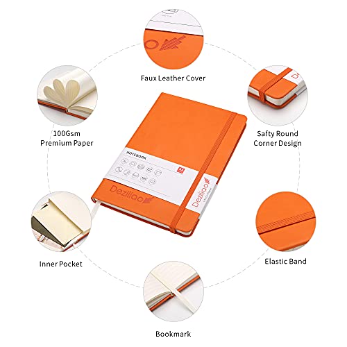 Deziliao Hardcover Notebook Journal 160 Pages, Lined Journal Notebooks for Work, 100Gsm Premium Thick Paper with Pocket, Medium 5.7"x8.4" （Orange, Ruled） - Image 3