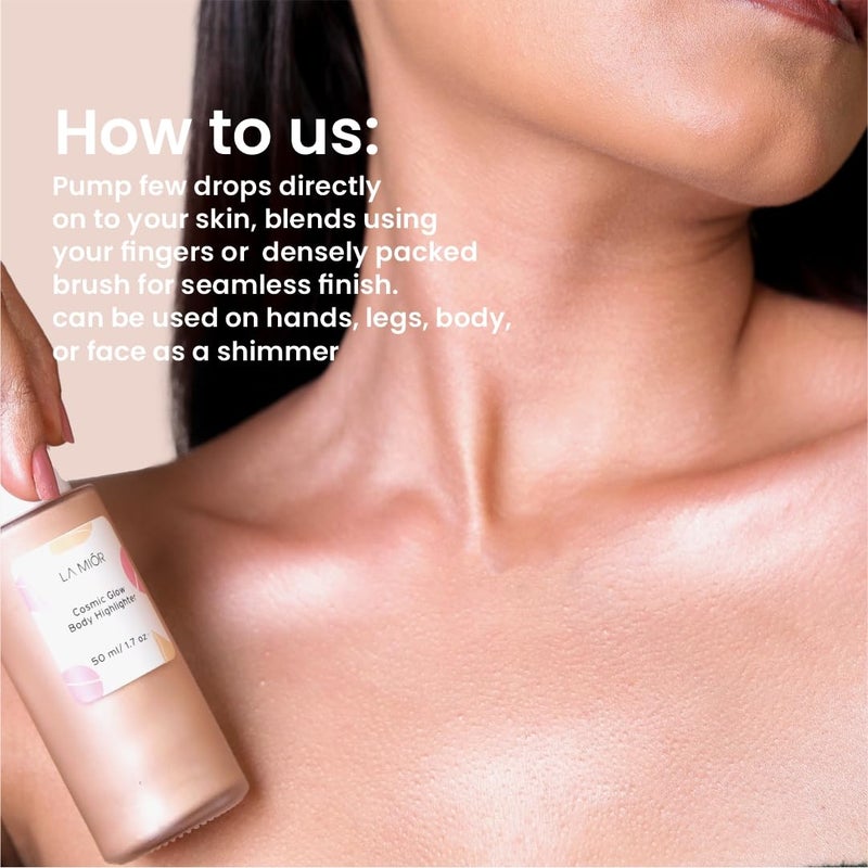 LAMIOR LA MIOR Cosmic Glow Body Highlighter Starlight Liquid Highlighter for Body Flawless Radiance LitfromWithin Blurs Imperfections Transfer Sweat Proof Clean 50ml - Image 3