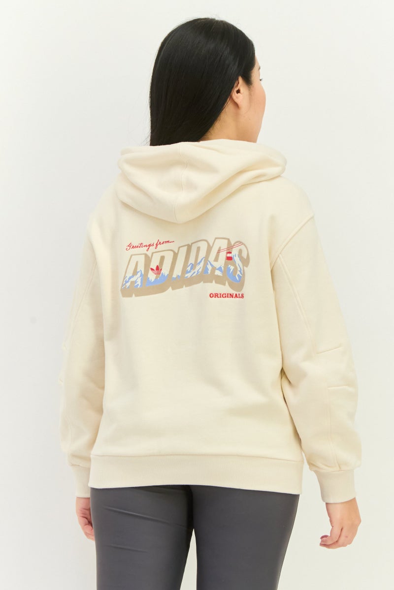 adidas Originals Women Sportswear Fit Long Sleeve Outdoor Hoodie, Beige  - Image 3
