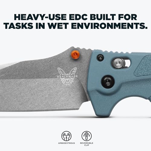 Benchmade بينشمايد - أديـرا 18060 سكين خارجي، حافة مستقيمة، شفرة نقطة إسقاط مع مقبض غريفوري أزرق عميق (18060) - Image 3