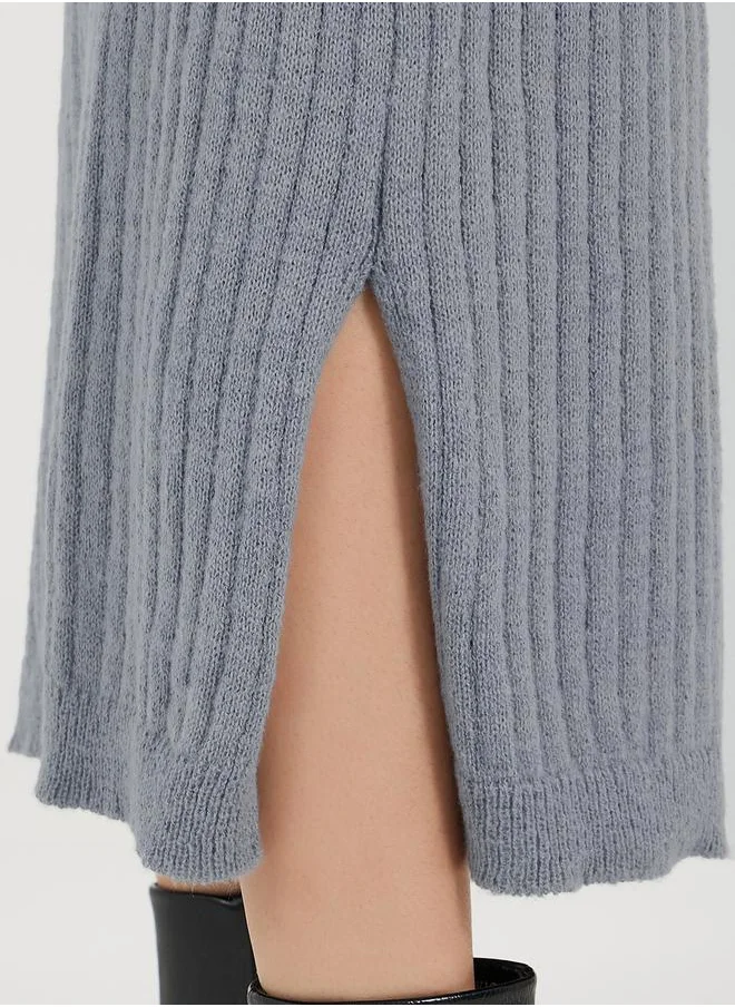 Styli Ribbed Knit Midi Skirt with Side Slit