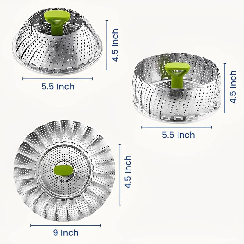 Freshome Stainless Steel Folding Steamer Basket for Vegetable, Fish, Seafood, modak, dumplings, momos Cooking, Expandable to Fit Various Size Pot - (28cm,Sliver) SA006 - Image 5