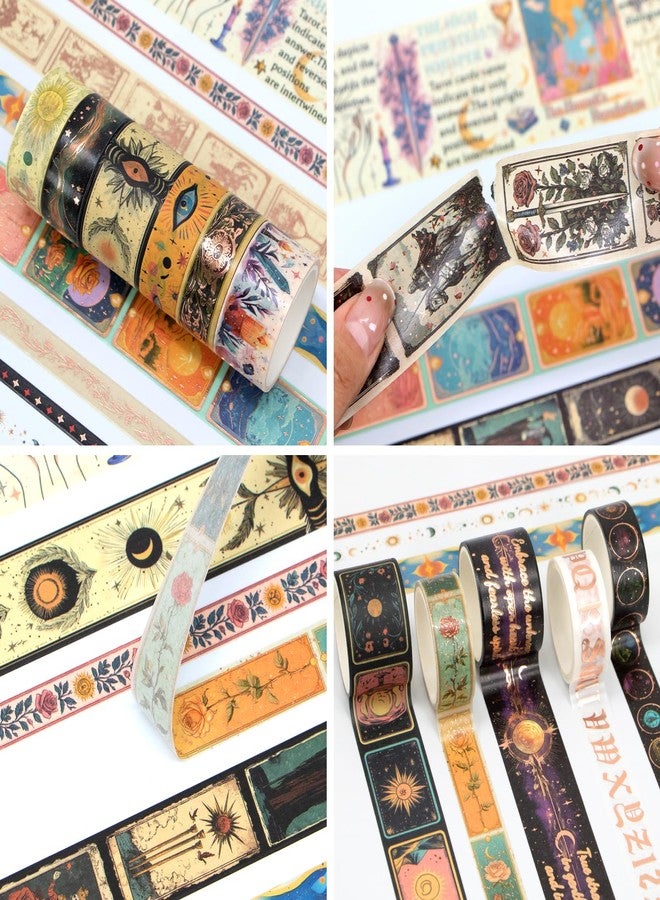 Geesinimo Gold Foil Washi Tape Set - 23 Rolls Tarot Washi Stickers Vintage Decorative Tapes for Journaling Supplies, Scrapbooking, DIY Crafts, Junk Journal, Craft Supplies(Celestial Symbols/ Starry/ Magic) - Image 3