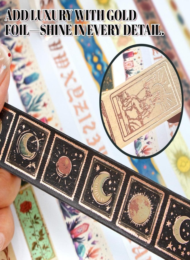 Geesinimo Gold Foil Washi Tape Set - 23 Rolls Tarot Washi Stickers Vintage Decorative Tapes for Journaling Supplies, Scrapbooking, DIY Crafts, Junk Journal, Craft Supplies(Celestial Symbols/ Starry/ Magic) - Image 4