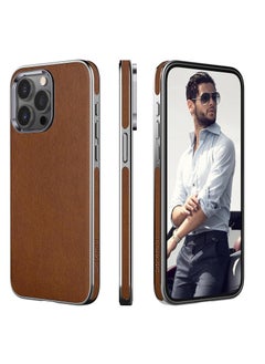 Aookay For iPhone 16 Pro Leather Case, Business Luxury Classic PU Leather Elegant Designer Men Cover Soft Non-Slip Grip Phone Cases for iPhone 16 Pro (Brown)  - Image 1