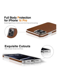 Aookay For iPhone 16 Pro Leather Case, Business Luxury Classic PU Leather Elegant Designer Men Cover Soft Non-Slip Grip Phone Cases for iPhone 16 Pro (Brown)  - Image 5