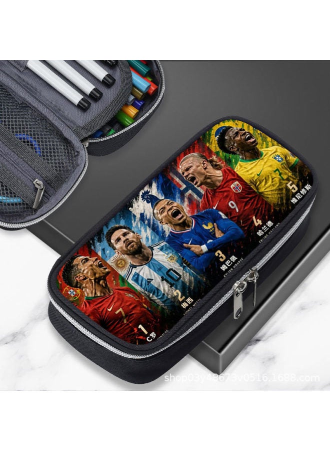 Cross-Border 2026 World Cup Football Stationery Box Pencil Case Ronaldo Messi Haaland Mbappe Large Capacity Pencil Case - Image 2