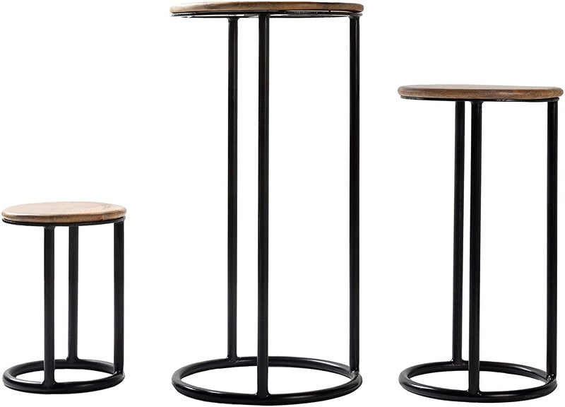 Generic Indian Decor RW886 Iron Wood Hand Crafted Nesting Plant Stands 3 Piece Set Black Modern Contemporary Metal Lacquer Handmade  - Image 3