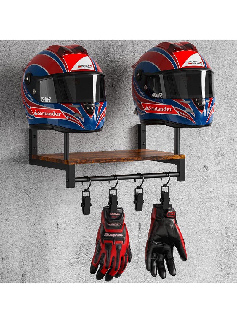 Generic Helmet Rack Wall Mount, Motorcycle Helmet Holder Plate Rack Display Organizer with Motorcycle Accessories for Motorcycle (Vintage Black) - Image 1