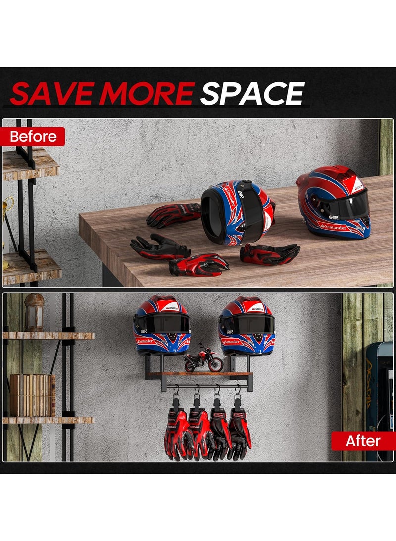 Generic Helmet Rack Wall Mount, Motorcycle Helmet Holder Plate Rack Display Organizer with Motorcycle Accessories for Motorcycle (Vintage Black) - Image 2