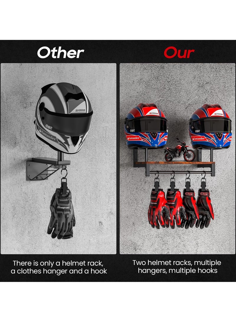 Generic Helmet Rack Wall Mount, Motorcycle Helmet Holder Plate Rack Display Organizer with Motorcycle Accessories for Motorcycle (Vintage Black) - Image 4