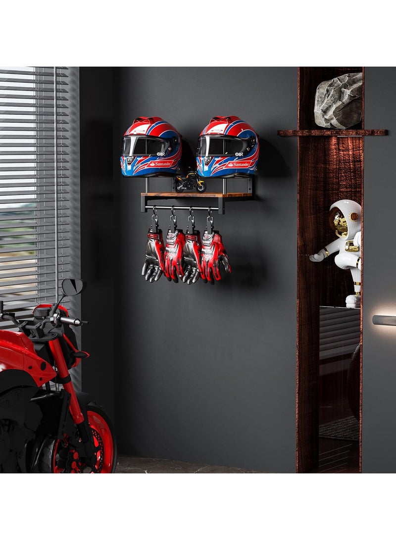 Generic Helmet Rack Wall Mount, Motorcycle Helmet Holder Plate Rack Display Organizer with Motorcycle Accessories for Motorcycle (Vintage Black) - Image 5