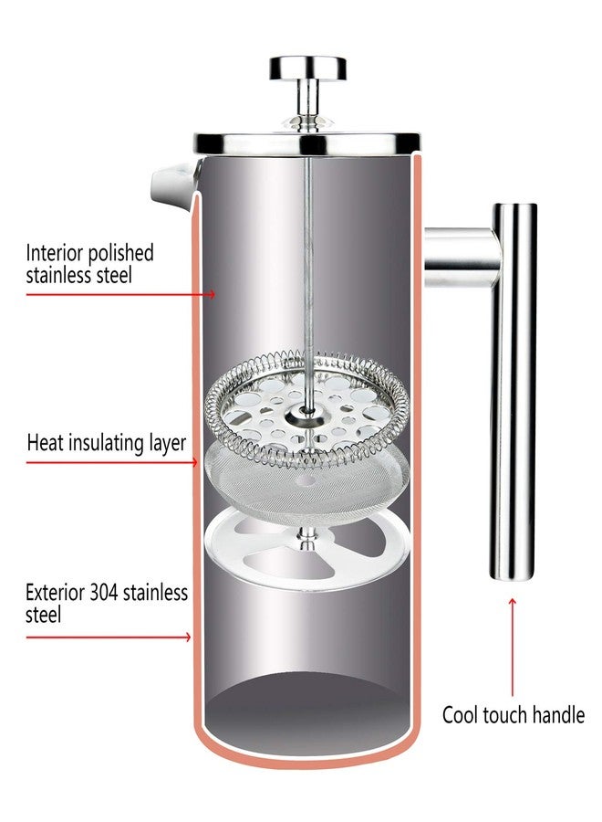 vitasunhow Insulated French Press Coffee Maker Stainless Steel Double-Wall Metal 3 Level Filtration System, Rust-Free Dishwasher Safe - Image 5