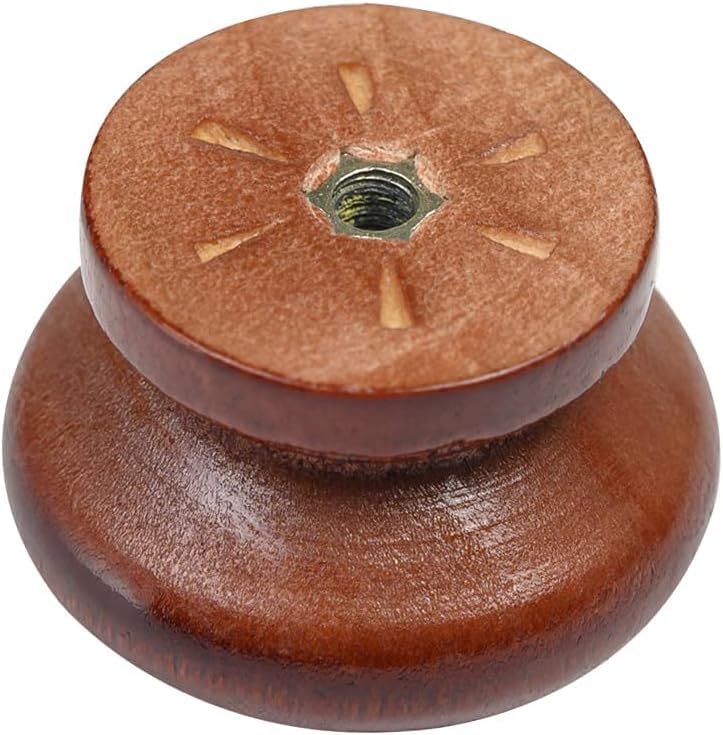 Metany 10PCS Round Wood Drawer Knob Red Brown Color,Dresser Furniture Drawers 33mm Dia, Cabinet Pulls Handles with Screws Hardware for Drawer Wardrobe Dresser - Image 4