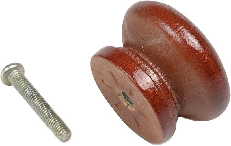 Metany 10PCS Round Wood Drawer Knob Red Brown Color,Dresser Furniture Drawers 33mm Dia, Cabinet Pulls Handles with Screws Hardware for Drawer Wardrobe Dresser - Image 5