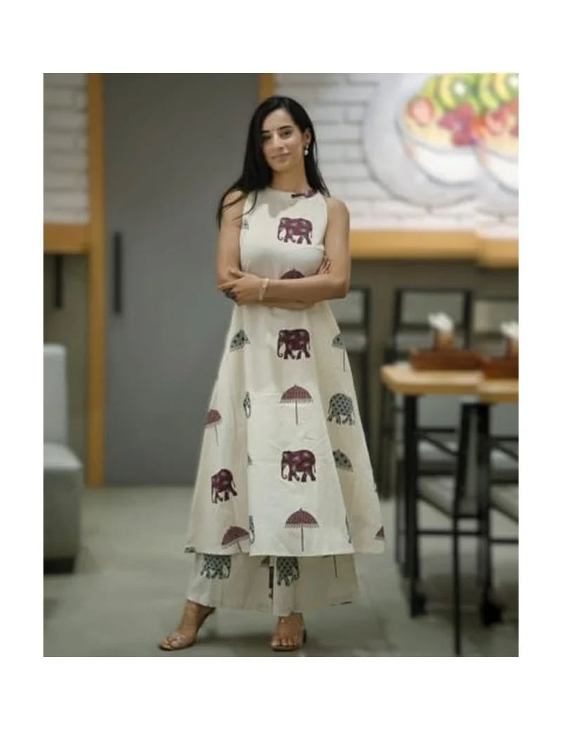 Gosriki GoSriKi Women's Rayon Viscose A-Line Printed Kurta with Palazzo