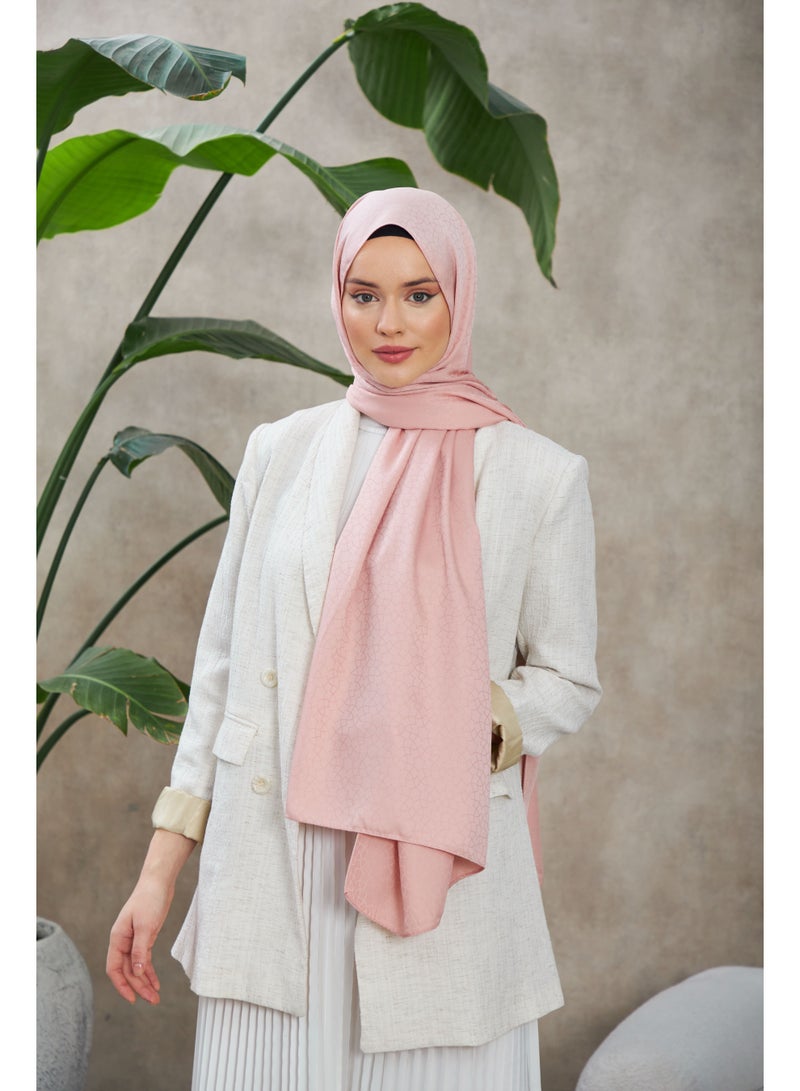 Soft Silky Jacquard Hijab Shawl with Chic Pattern – Cotton-Viscose Blend – Pink - Image 5
