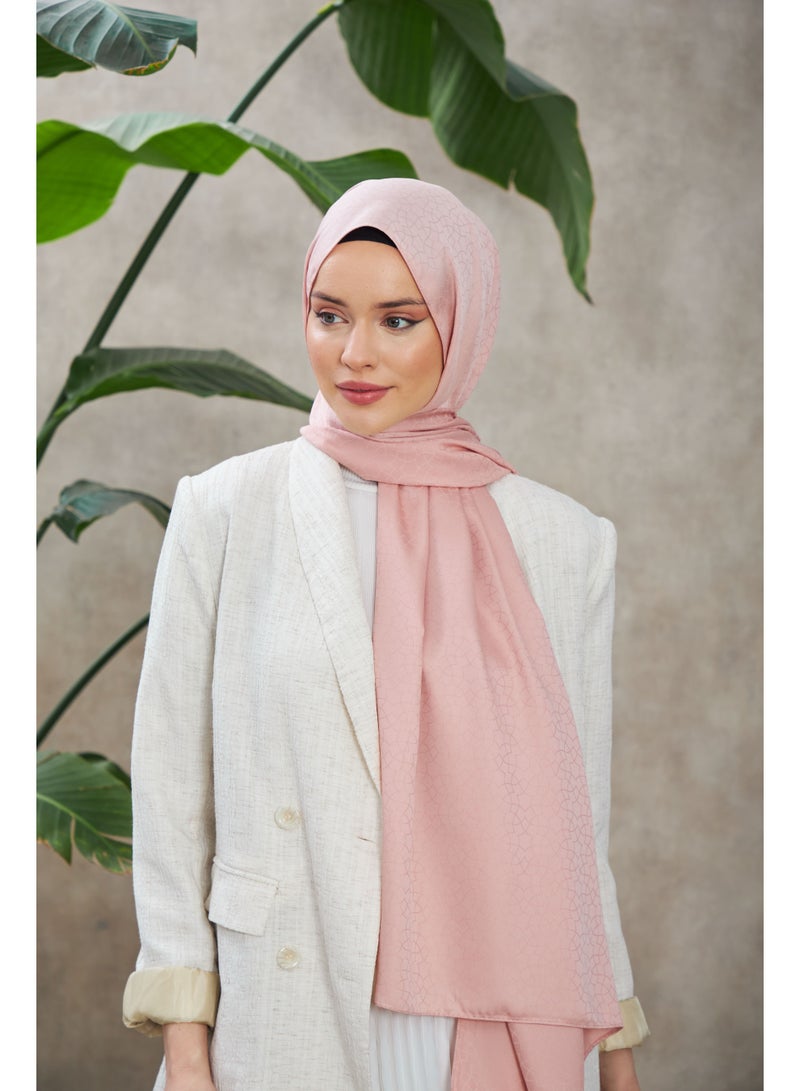 Soft Silky Jacquard Hijab Shawl with Chic Pattern – Cotton-Viscose Blend – Pink - Image 4