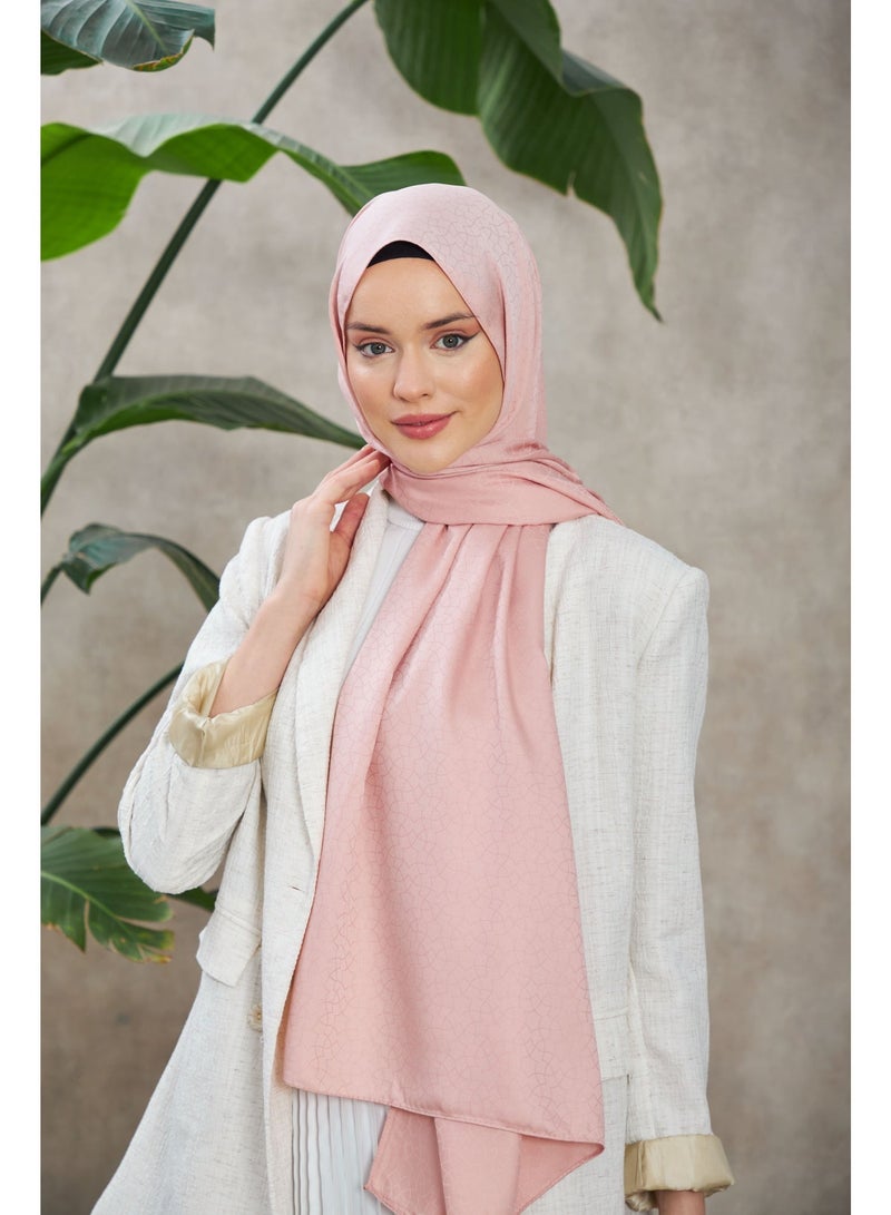 Soft Silky Jacquard Hijab Shawl with Chic Pattern – Cotton-Viscose Blend – Pink - Image 1